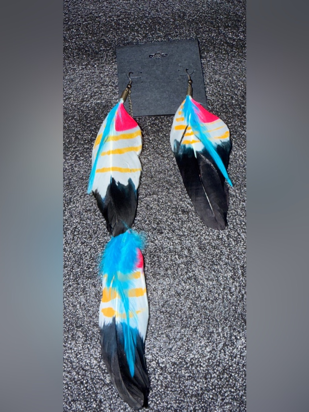 Hand-Painted Feather Drop Earrings - Blue, Pink, Yellow
